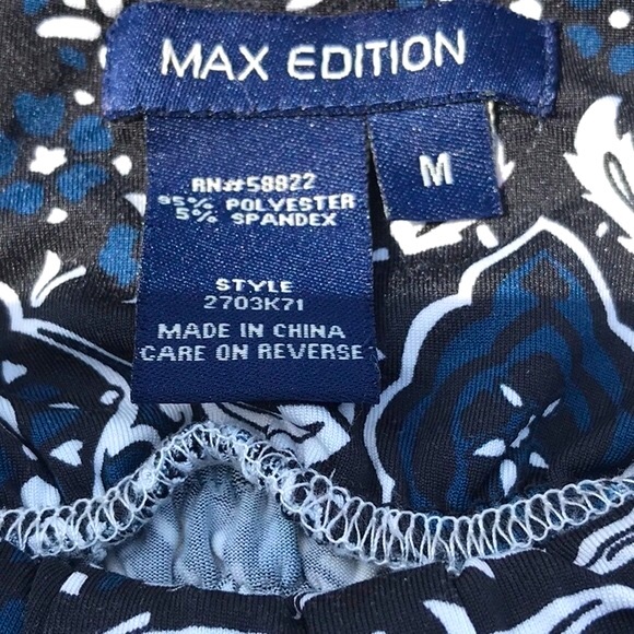 Max Edition Black/White/Blue Empire Waist Sleeveless Floral Print Top Size Med - Picture 9 of 13